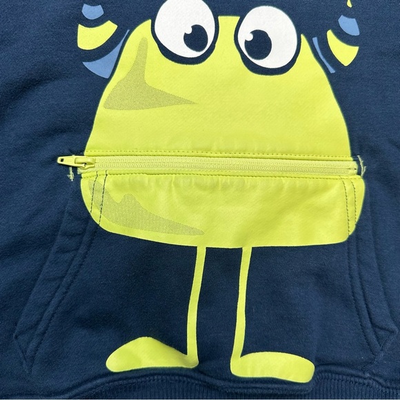 360 Kids Monster Sweatshirt Blue & Yellow Zippered Mouth Size 6 - Picture 3 of 16